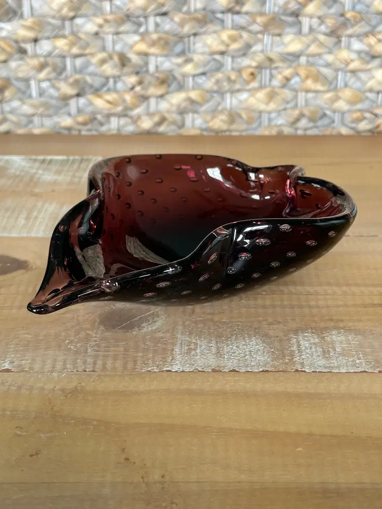 VINTAGE MURANO? AMETHYST BULLICANTE IN CASED ART GLASS CIGAR ASHTRAY CANDY BOWL TRINKET DISH