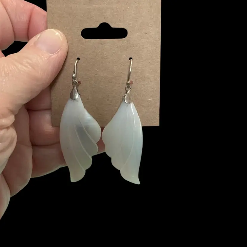Vintage 925 Sterling Carved Mother Of Pearl Angel Wings. Tested Acid & Magnetic . Signed 925 TMA ( Thailand Made)