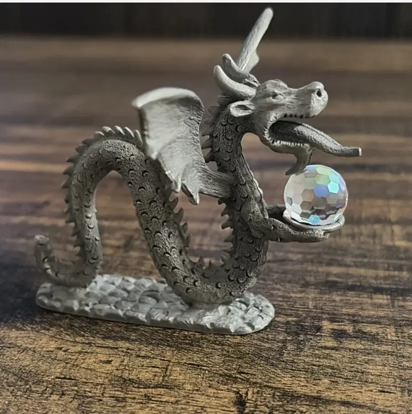 Spoontiques CM606 Pewter Dragon Crystal Ball Figurine 1986
