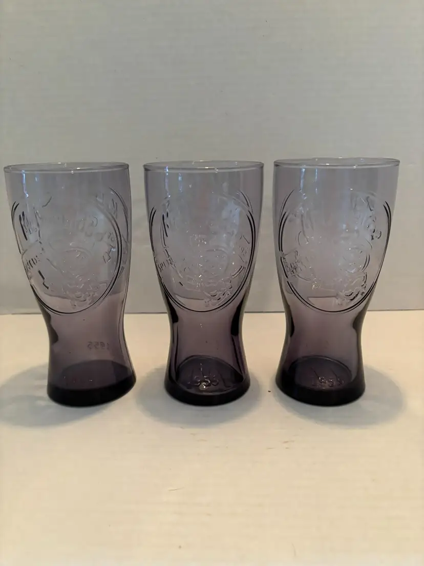 Vintage Set of 3 McDonalds' Purple Drinking Glasses Anniversary Ed. 1955