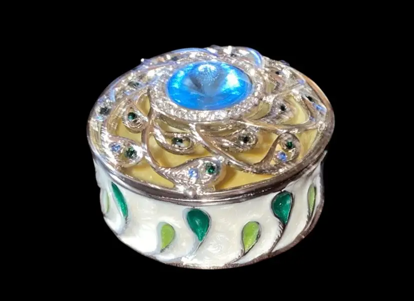 #13-New Old Stock Metal Bejeweled Trinket Box As Pictured