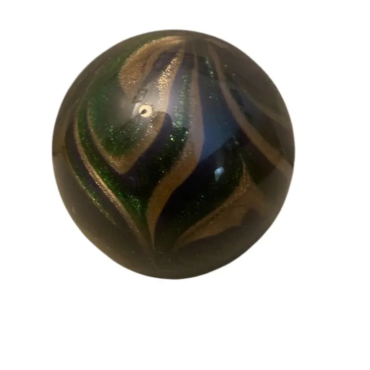 Dynasty Gallery Art Glass Paperweight Gold & Green 3 1/2 X 3 1/2 Inches