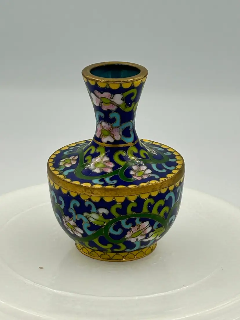 Small vintage Chinese, cloisonne copper mini Vase