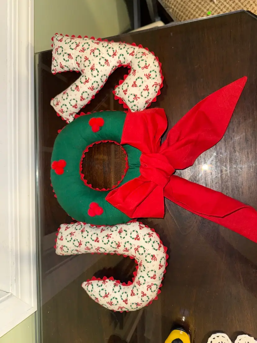 Vintage Handmade Christmas Quilted JOY Pillow No Damage EUC 20" Long x 11" Tall