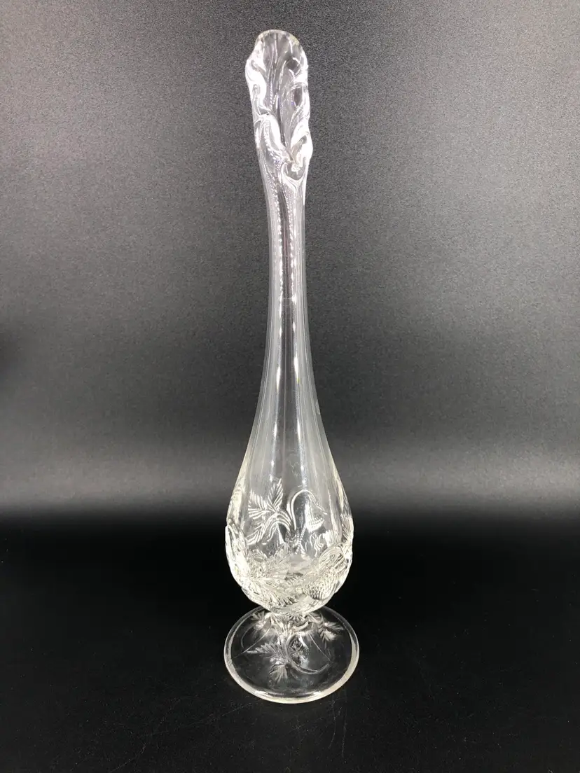 Vintage Fenton Strawberries Clear Swung Glass Ruffled Embossed Vase