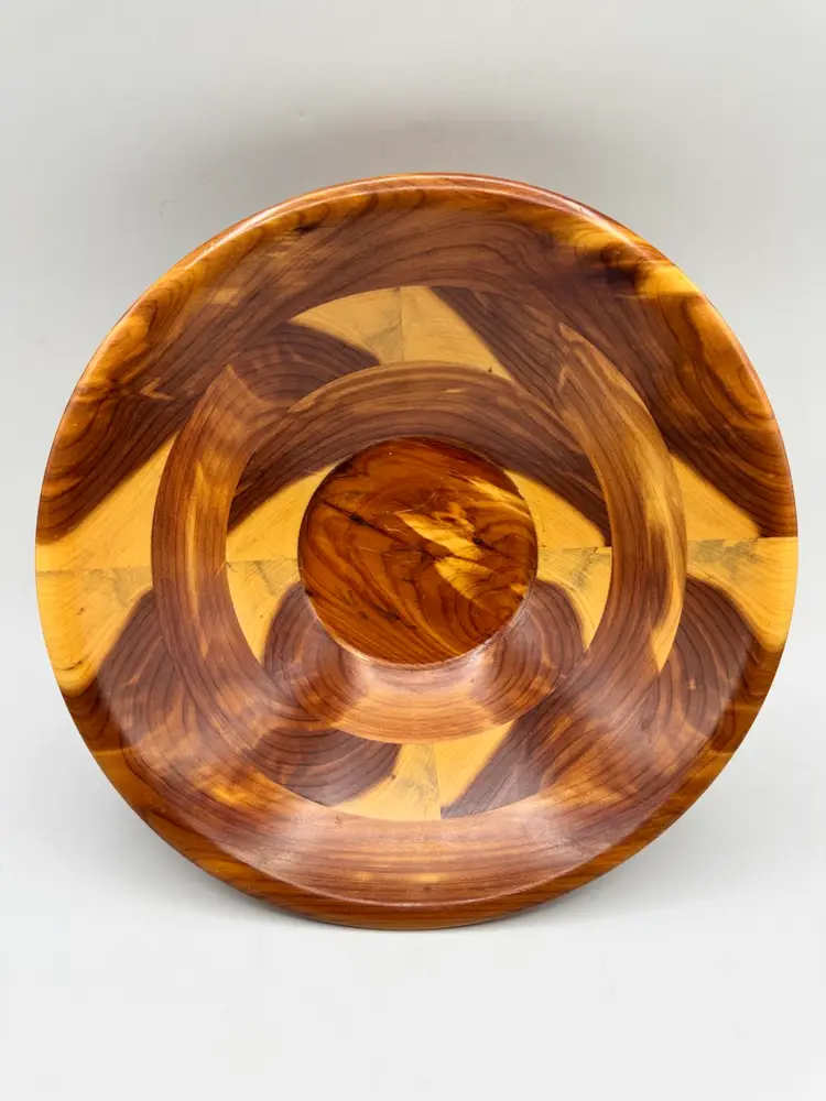 Handmade Segmented Wood Turned Pedestal Bowl Centerpiece Decorative Fruit Lathe