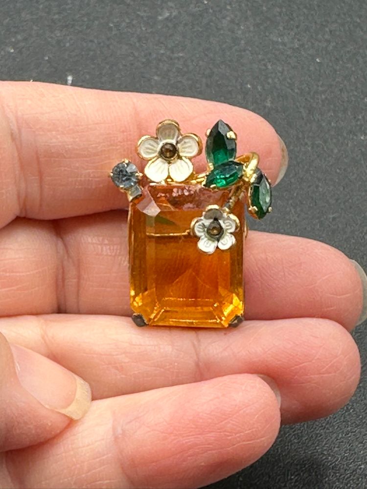 Vintage CZECHO Glass Rhinestone Emerald Citrine Lovely Brooch