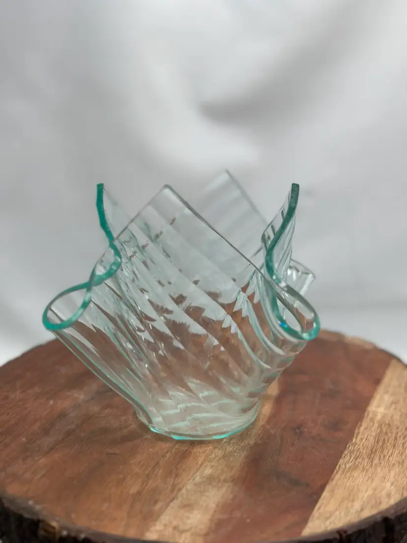 Art Glass Handkerchief Vase Striped Ribbed Recycled
