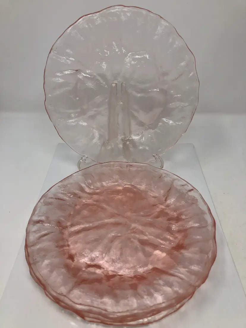 Morgantown Pink Crinkle Glass Salad Plates Set of 4
