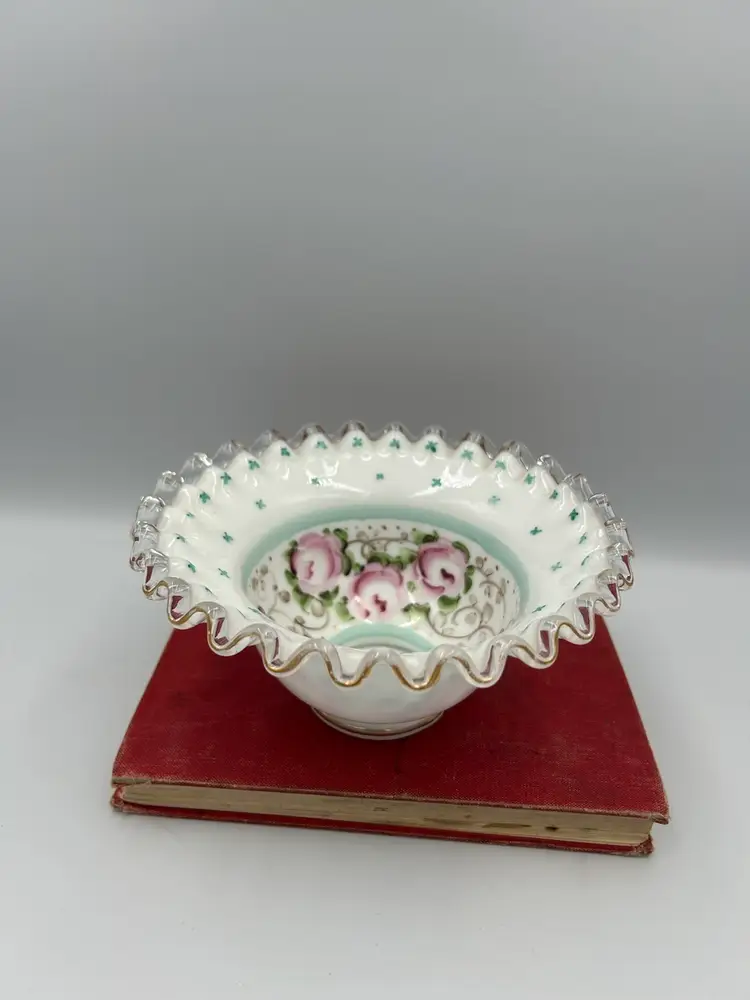 Hand Panted Fenton Silver Crest Bowl -signed