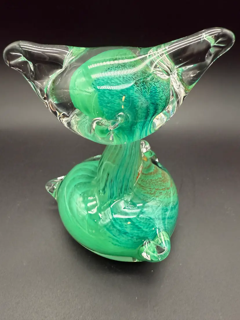 Studiolasi Finland Hand Blown Glass Teal Cat Figurine Paperweight 1970s