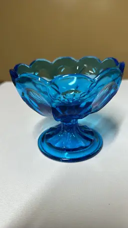 Blue UV Reactive Glass Anchor Hocking Fairfield Dessert Compote Dish
