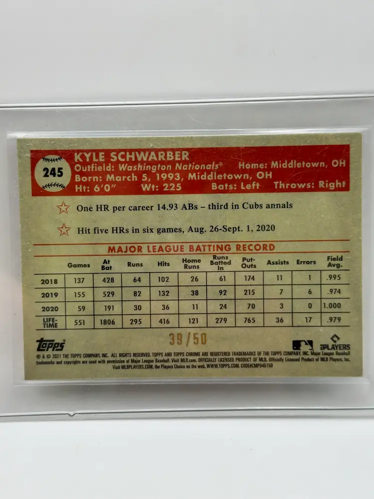 2021 Topps Chrome Platinum Anniversary Rose Gold 70th Wave /50 Kyle Schwarber