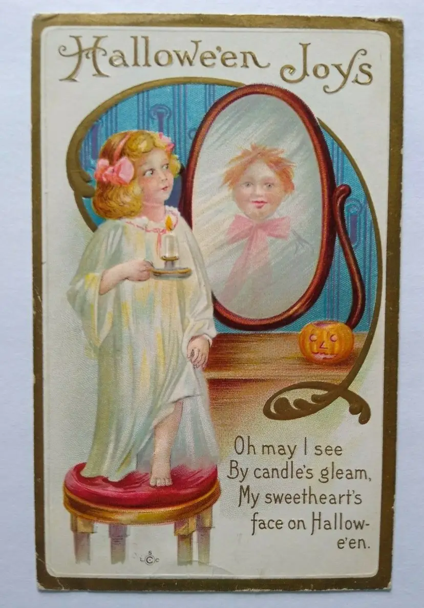 Halloween Postcard Original Stecher Ghost Boy In Mirror 226 A Embossed Fantasy