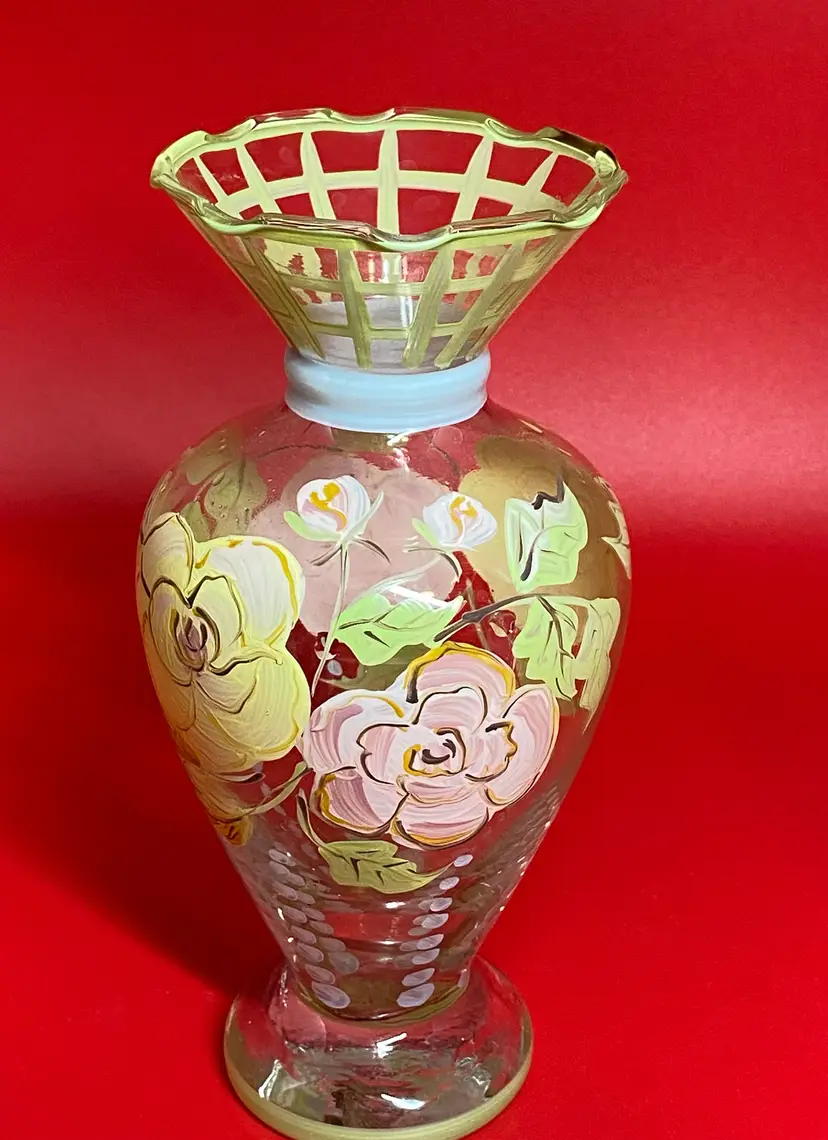 Tracy Porter Hand Painted Glass Vase, 6.5" Tall