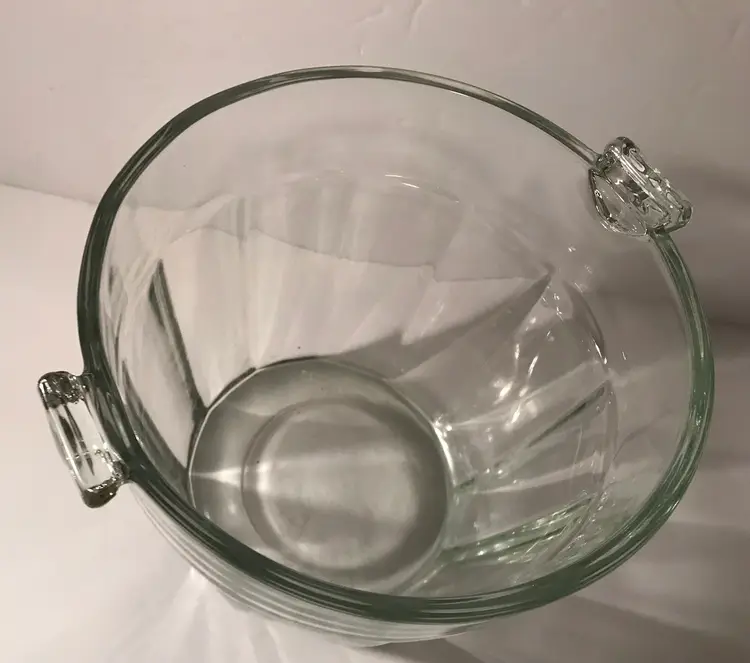 Vintage Heavy Clear Glass Ice Bucket With  Tab Handles Barware