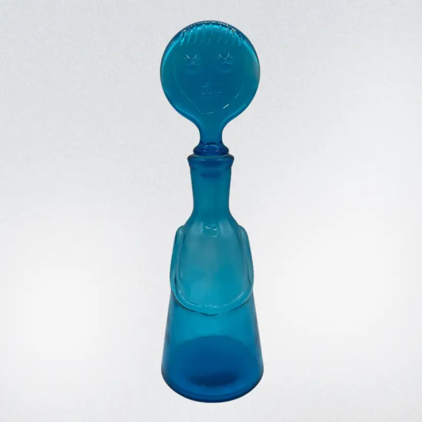 Vintage Erik Hoglund Blue People Glass Decanter & Stopper