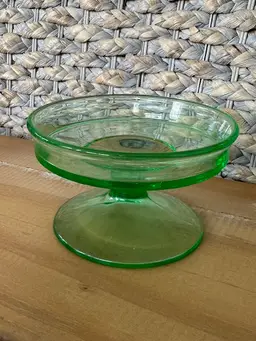 Uranium Glass Pillar Candle, Raised Trinket, Glowy Glass