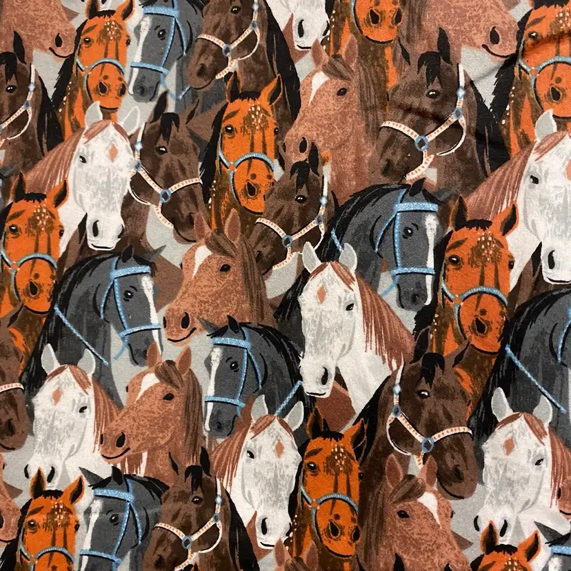 Fabric 1 Yard 44x40 Horses Horse Heads Jo-Ann Fabrics Thin Fleece Equestrian