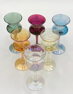 Set of 6 - Iridescent Multi-Colored Stemmed Cordial Glasses/Shot Glasses/Votives