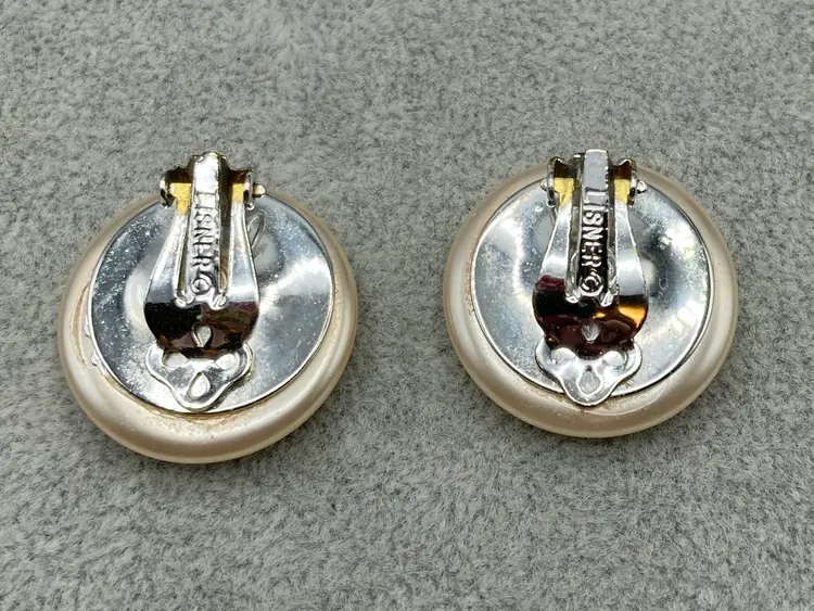 Vintage Lisner Round Button Faux Pearl Clip-on Earrings