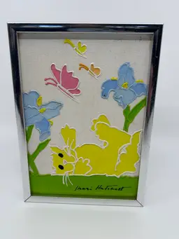 Shari Hatchett Original Framed Yellow Cat Playing W Butterflies Signed Acrylic