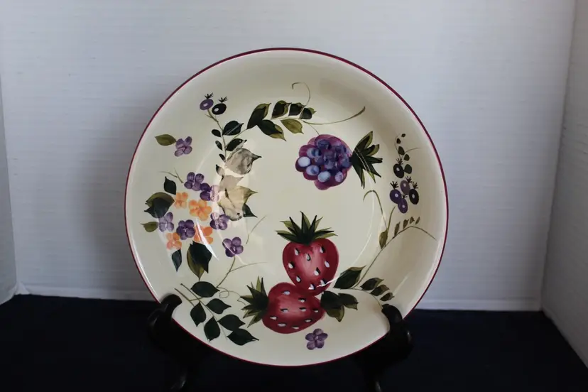Oneida Strawberry Plaid 8” Salad Cereal Serving Bowl Hand Painted Discontinued
