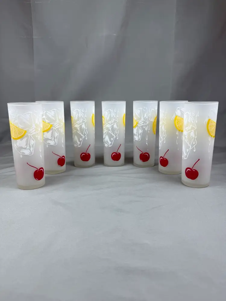 Vintage MCM Tom Collin’s Frosted Ice Tea Tumblers Lot Of 7