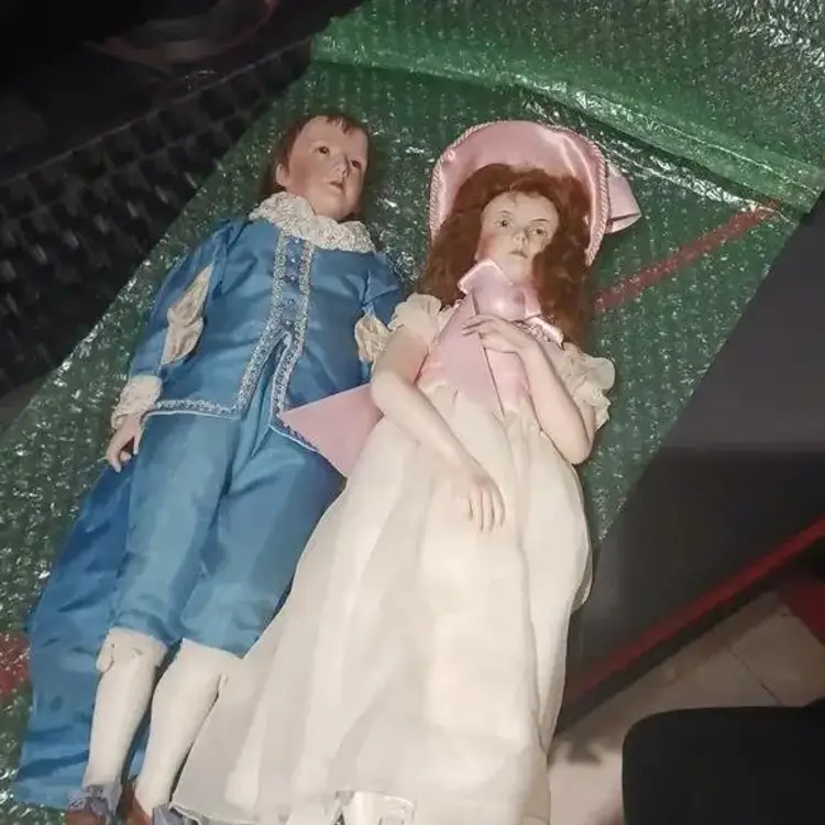 Linda Cheek 1984 15in. "Blue Boy" (#73/300) & "Pinkie" Porcelain Bisque Dolls