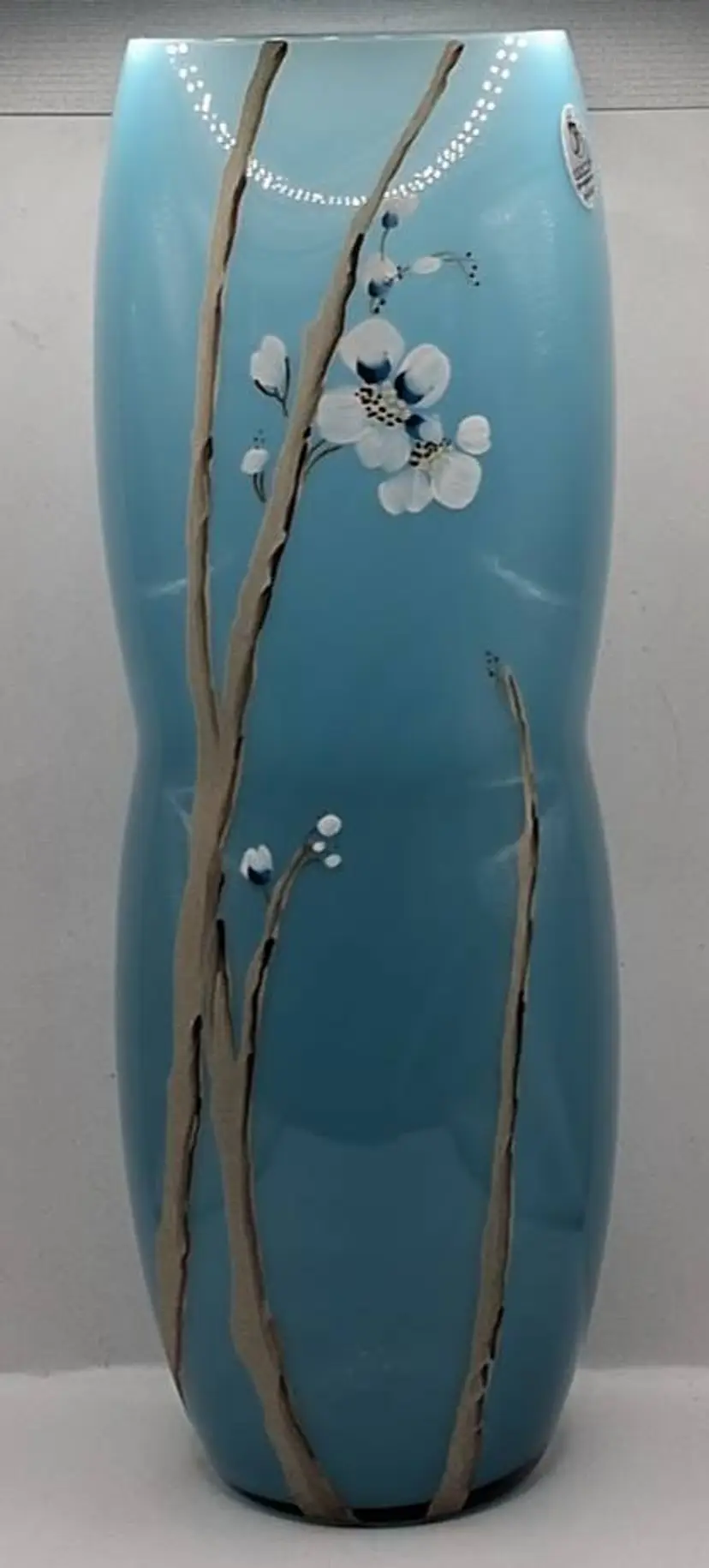 Vintage Fenton 2006 Horizon 'Cherry Blossoms on Indigo Blue' 4397 3A Vase # 245/950