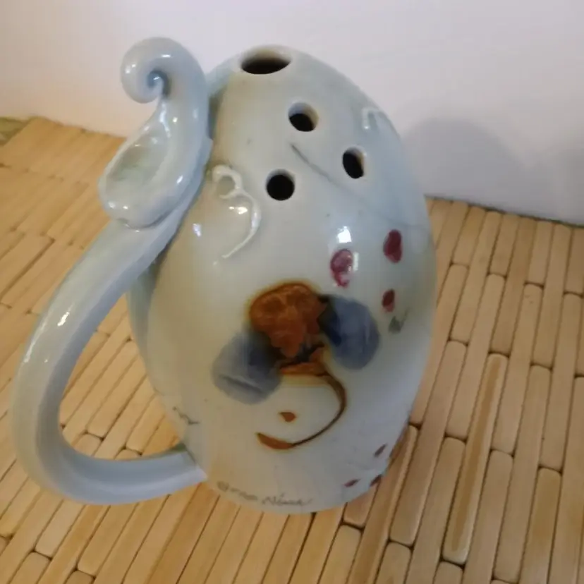 Pottery Cheese Shaker, Or Muffiner Powdered Sugar Shaker, Handmade, Hand-painted, Signed By Artist, 1980s - 90s, Never Used