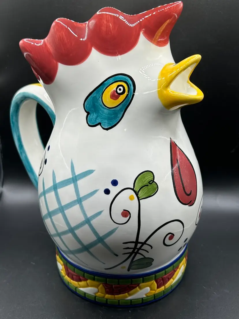 Clay Art Mosaic Rooster Chicken Pitcher Hand Painted 1999 S San Francisco