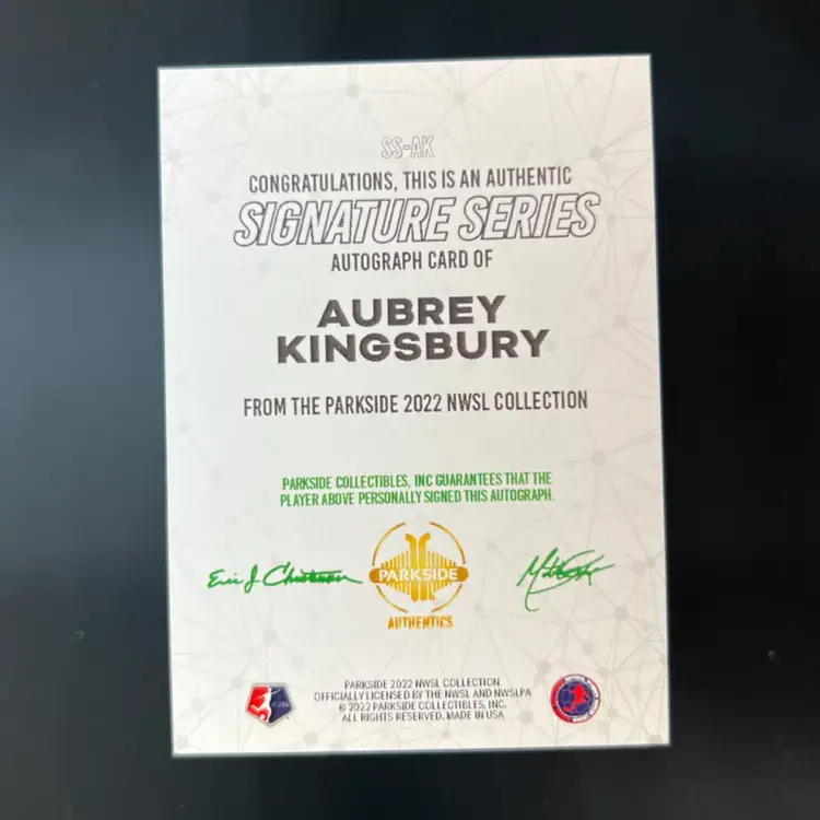Aubrey Kingsbury 2022 Parkside NWSL Autograph Washington Spirit Soccer Card
