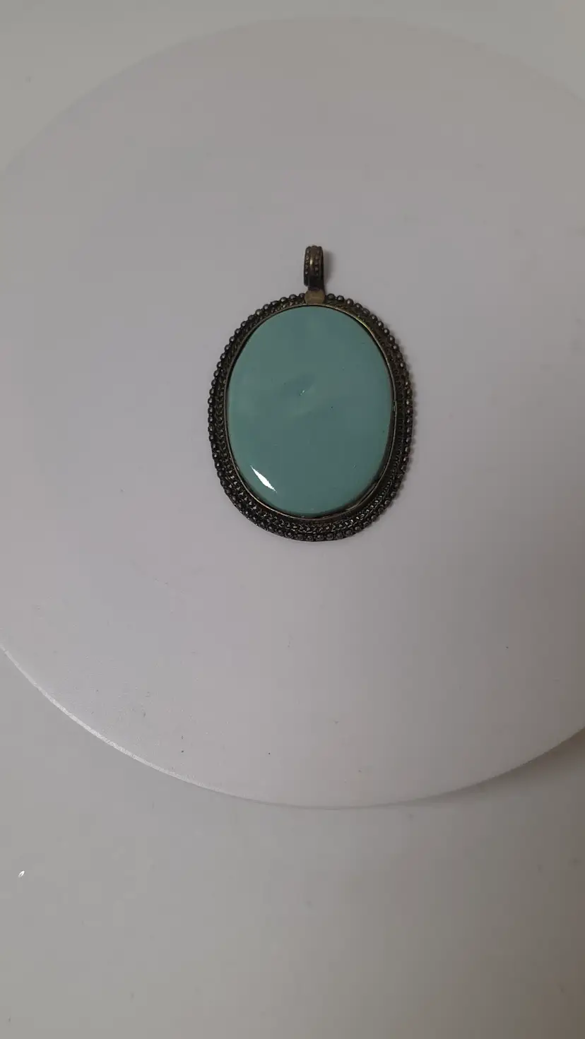 Vintage Turquoise And Silver Cabochon Pendant Fashion Jewelry Statement Piece