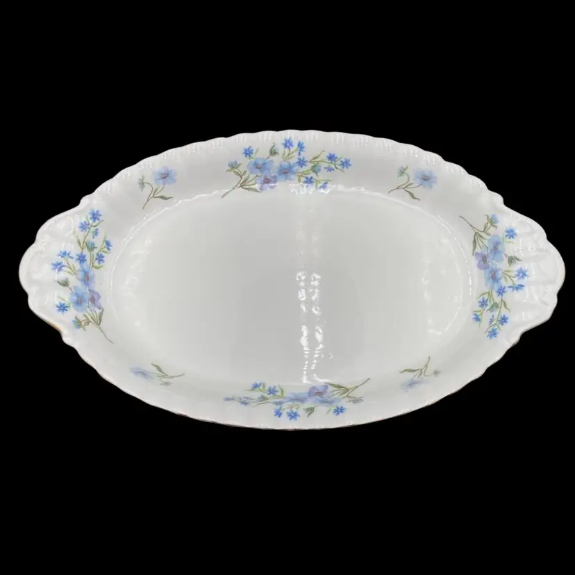 Richmond (England) Bone China, Blue Rock, Scalloped Oval Tray, 10.5", Gold Trim