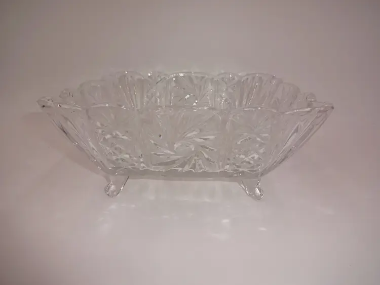 Vintage Avitra Clear Glass Lead Crystal Square Footed Bowl Dish 8" Four Feet