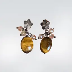 Vintage tiger Eye Dangle Pierced Earring With Crystals