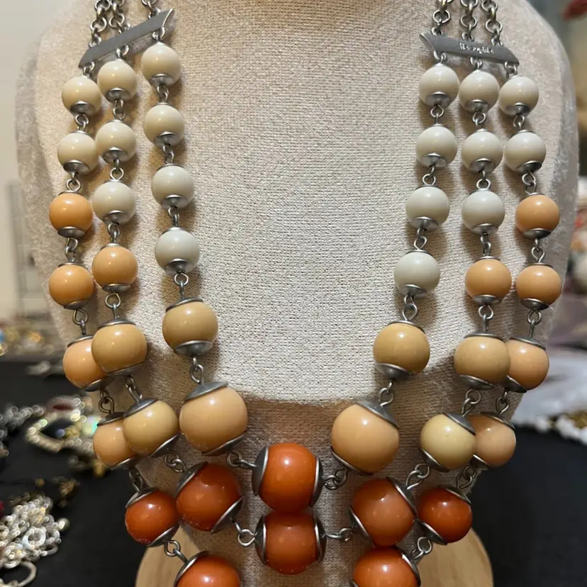 Lia Sophia Triple Strand Orange Shaded Necklace