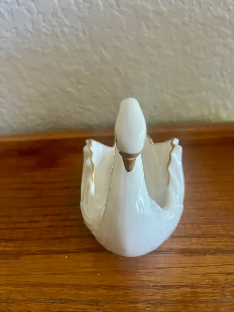 Vintage Lenox White Swan Trinket Dish Gold Trim 24K
