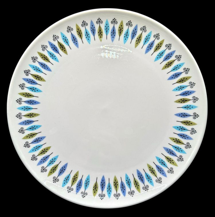 Vintage Carefree Syracuse China Nordic Dinner Plate Mid Century Green Blue 10”