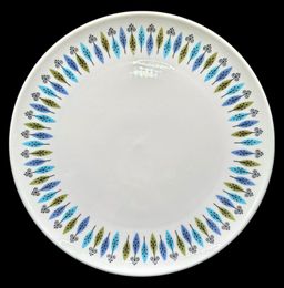Vintage Carefree Syracuse China Nordic Dinner Plate Mid Century Green Blue 10”