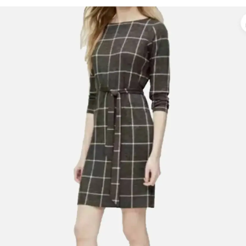 Ann Taylor Loft Heather Gray Off White Light Knit Plaid Dress Size M, NWT!