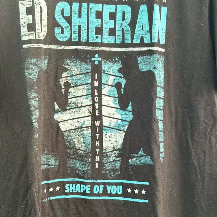 Ed Sheeran “Shape Of You” Blue Lettering Printed Black T-shirt