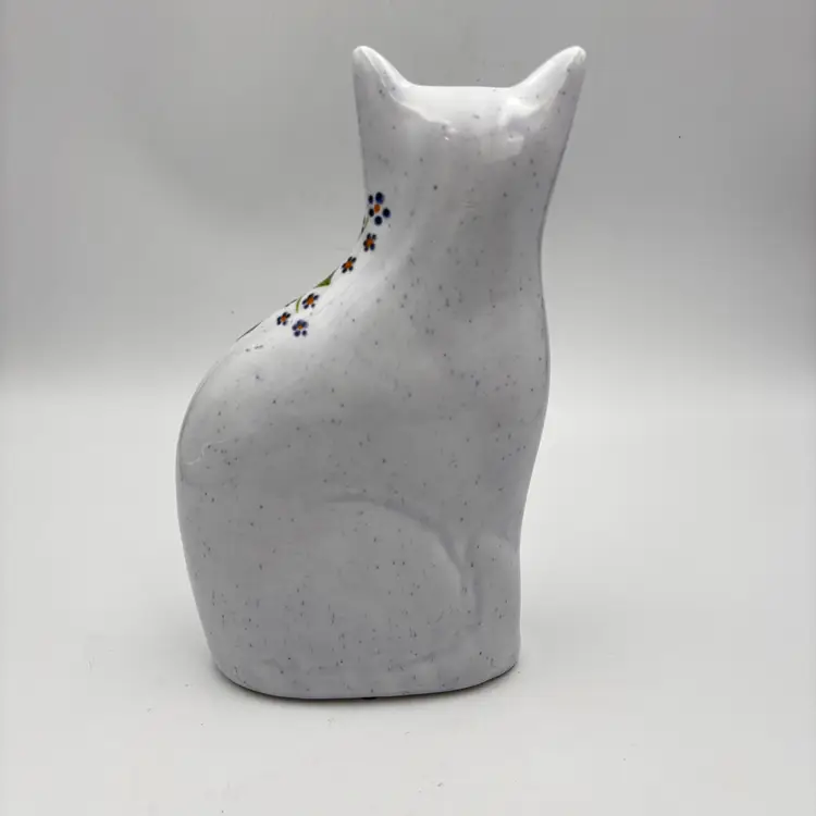 Vintage Ceramic Cat Figure Hand Painted Blue Ribbon  N.S. Gustin Co. 8in Tall