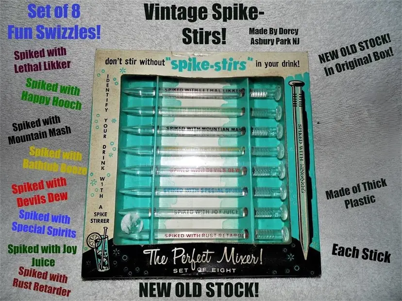 Vintage NIB Spike-Stirs! Fun Plastic Swizzles! Made In NJ, USA