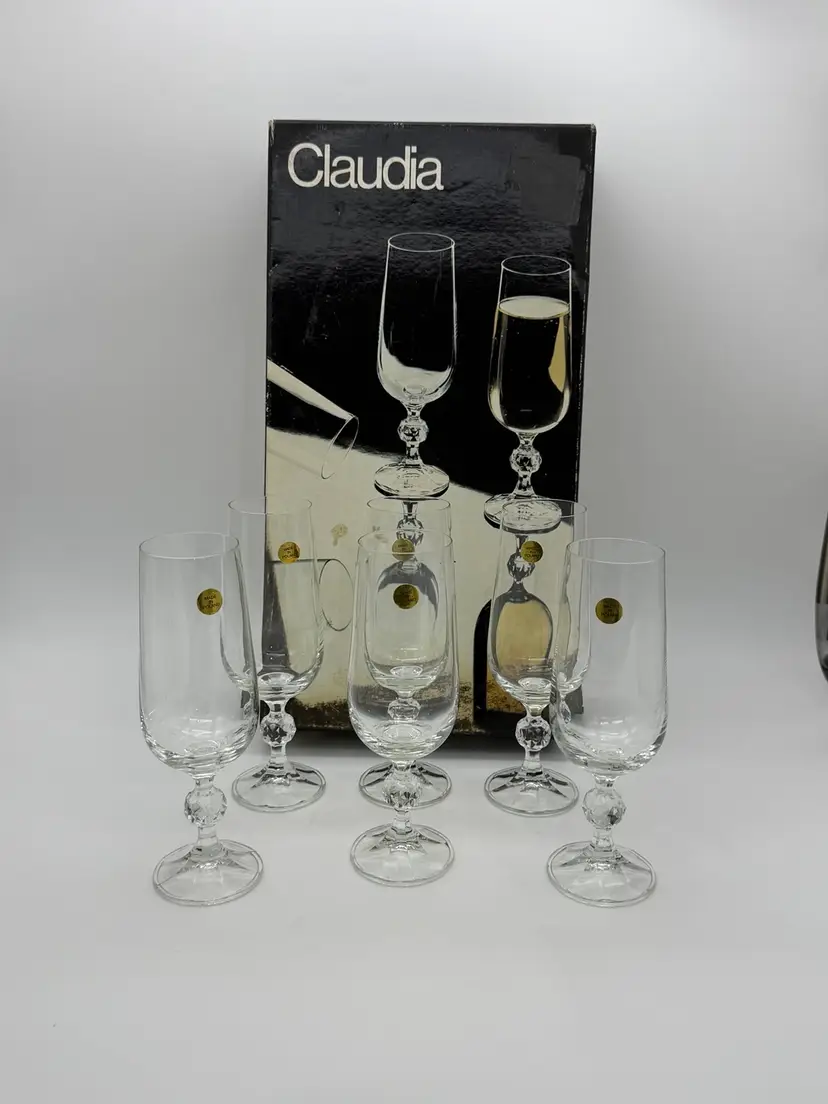 Claudia Saxony Fine Crystal Champagne Flute Glasses Set Of 6 Poland #5036
