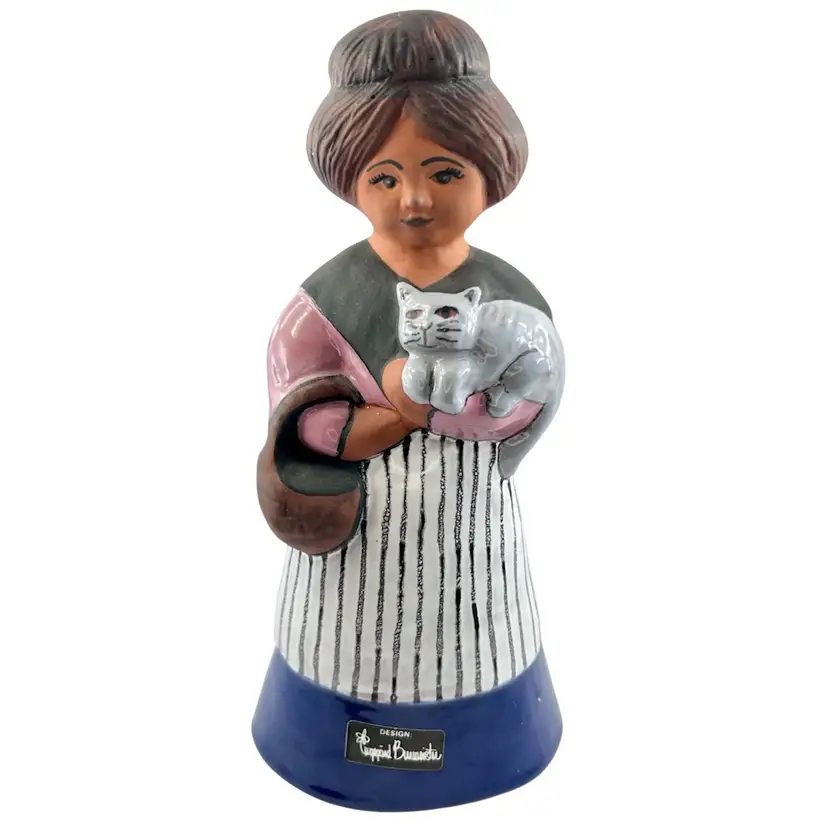 Vintage Gabriel Ceramic Lady With Kitty Cat Figurine Sweden