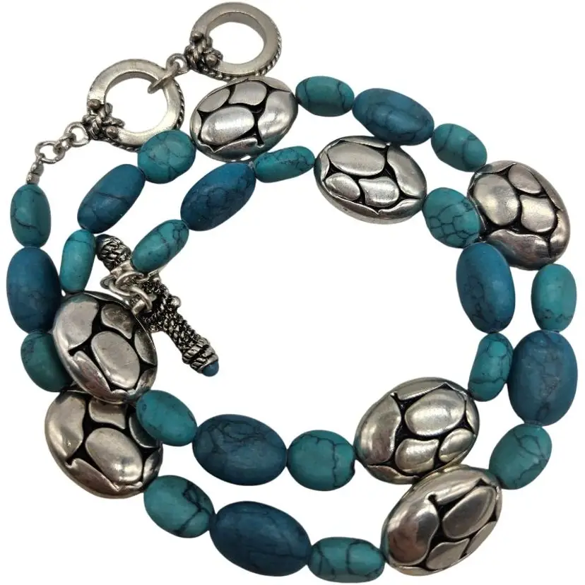 Turquoise and Silvertone Beaded Necklace