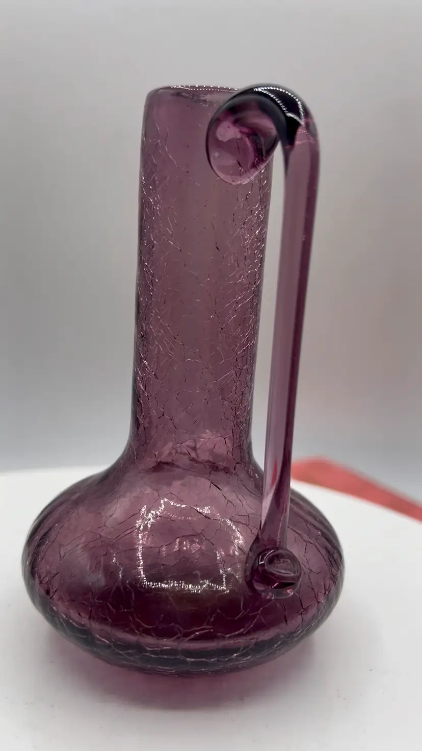 VTG AMETHYST CRACKLE GLASS VASE
