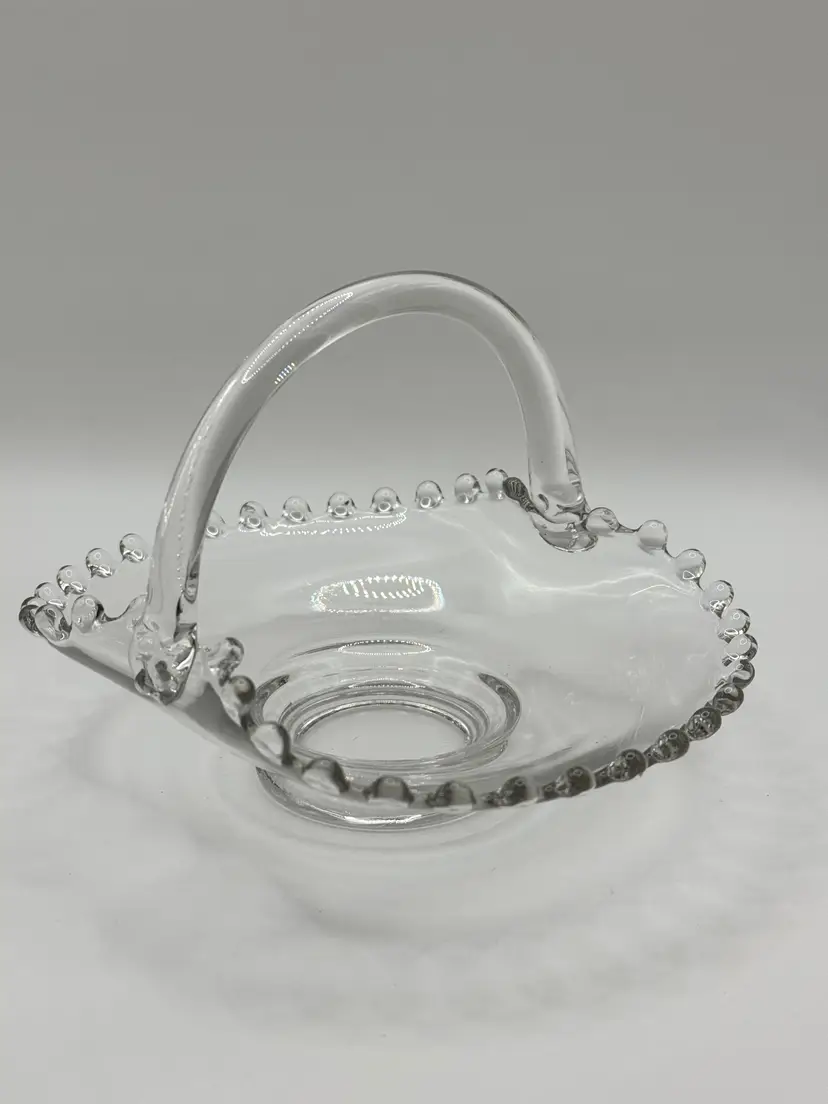 Vintage 1930’s Candlewick Clear Glass Basket With Bubble Design, Decorative Collectible Centerpiece, By Imperial Glass, Made In Ohio